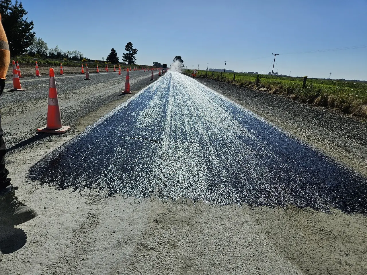 Temporary traffic management cones during road resurfacing works